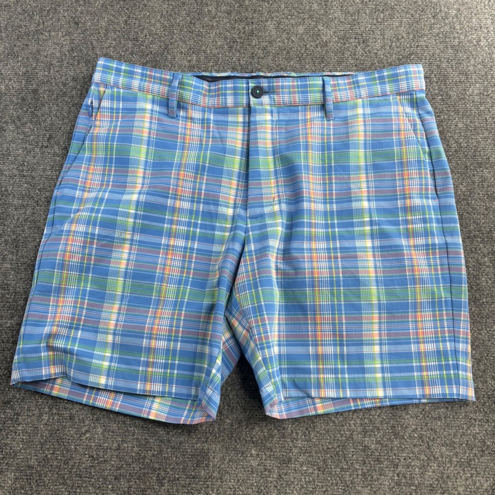 Tommy Bahama Shorts Mens 38 Blue Plaid Performance Stretch Golf Coastal Casual